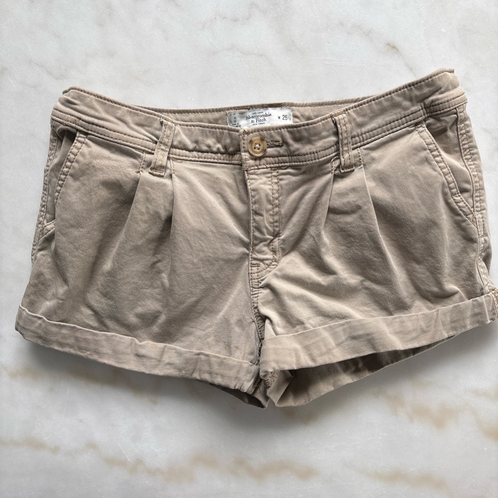 Vintage Y2K Abercrombie & Fitch Micro Mini Shorts Khaki Low Rise Cuffed Size0/25